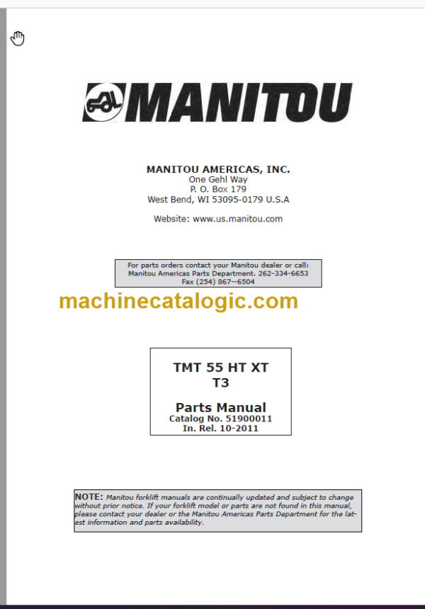Manitou TMT 55 HT XT T3 Parts Manual