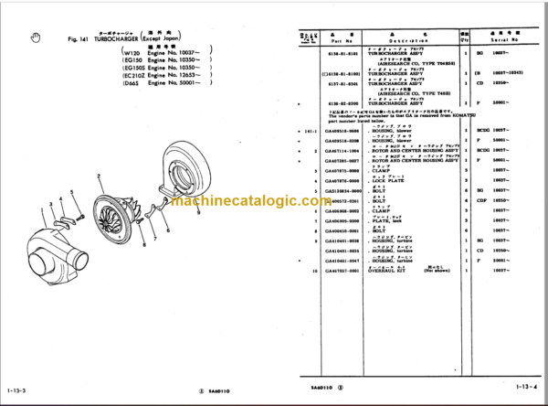 Komatsu D66S-1 Dozer Shovel Parts Book