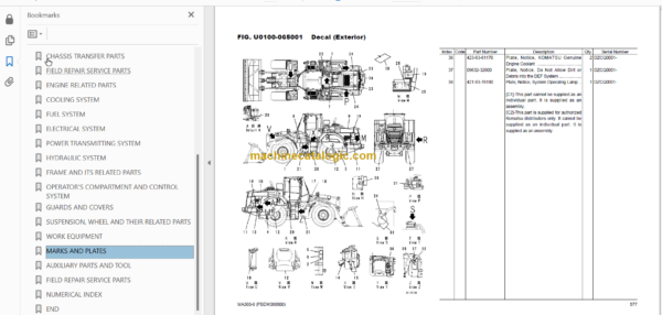 Komatsu WA380-3 SAA6D107E-3 Parts Book