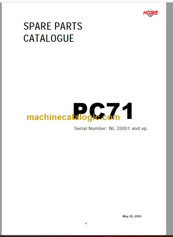 Komatsu PC71 Spare Parts Catalogue