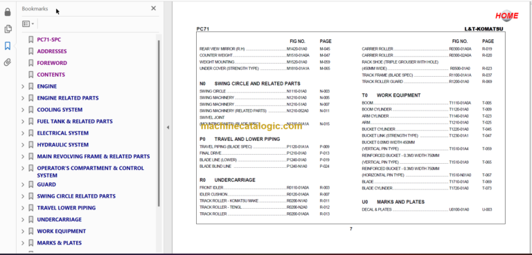 Komatsu PC71 Spare Parts Catalogue