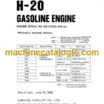 Komatsu H20 Gasoline Engine Parts Book