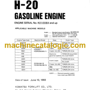 Komatsu H20 Gasoline Engine Parts Book