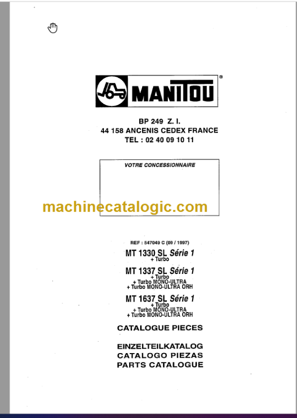 Manitou MT 1330 Parts Catalogue