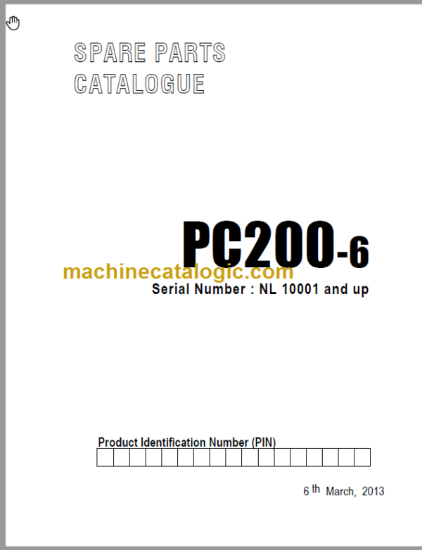 Komatsu PC200-6 Spare Parts Catalogue