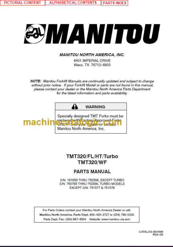 Manitou TMT 320 Parts Manual
