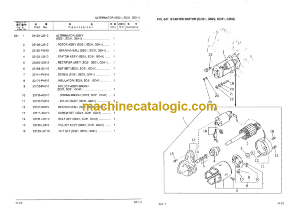 Komatsu H20 Gasoline Engine Parts Book