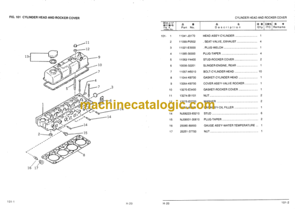 Komatsu H20 Gasoline Engine Parts Book