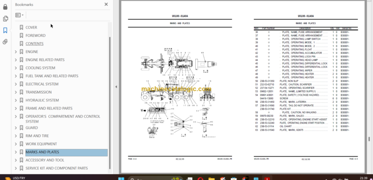 Komatsu Galeo GD675-3C Motor Grader Parts Book