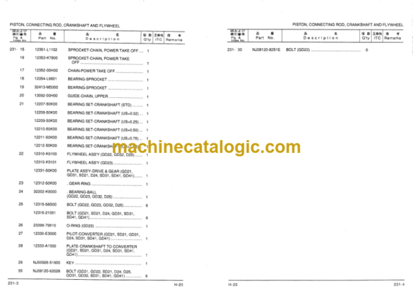 Komatsu H20 Gasoline Engine Parts Book