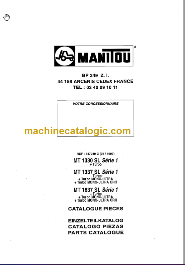 Manitou MT 1337 Parts Catalogue