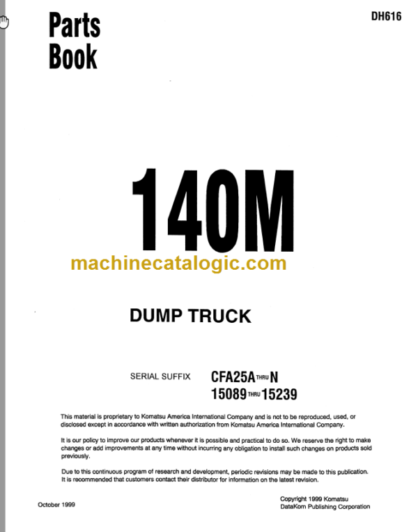 Komatsu 140M Dump Truck Parts Book