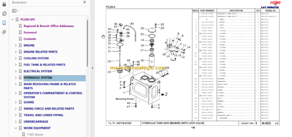 Komatsu PC200-6 Spare Parts Catalogue NL 10001 And Up