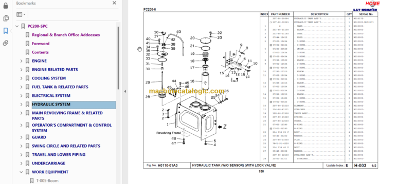 Komatsu PC200-6 Spare Parts Catalogue NL 10001 And Up