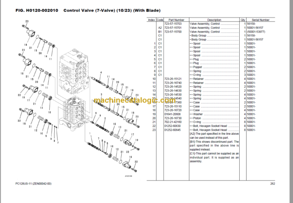 Komatsu PC128US-11 Hydraulic Excavator Parts Book