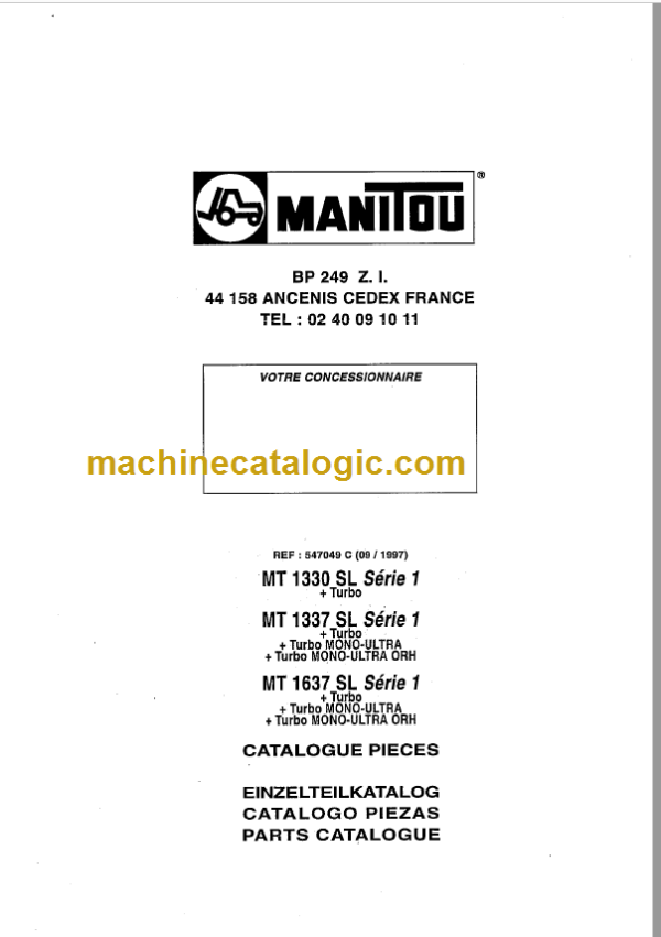 Manitou MT 1637 Parts Catalogue