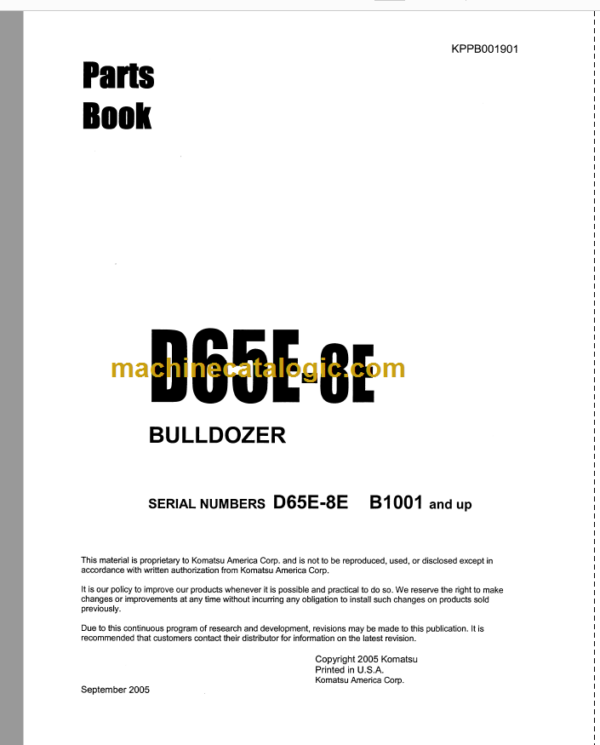 Komatsu D65E-8E Bulldozer Parts Book