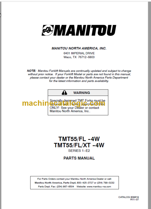 Manitou TMT55 FL 4W S 1-E2 PARTS MANUAL