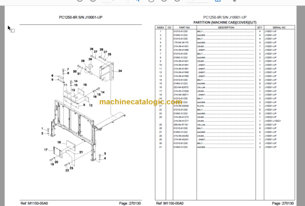 Komatsu PC1250-8R Hydraulic Excavator Parts Book