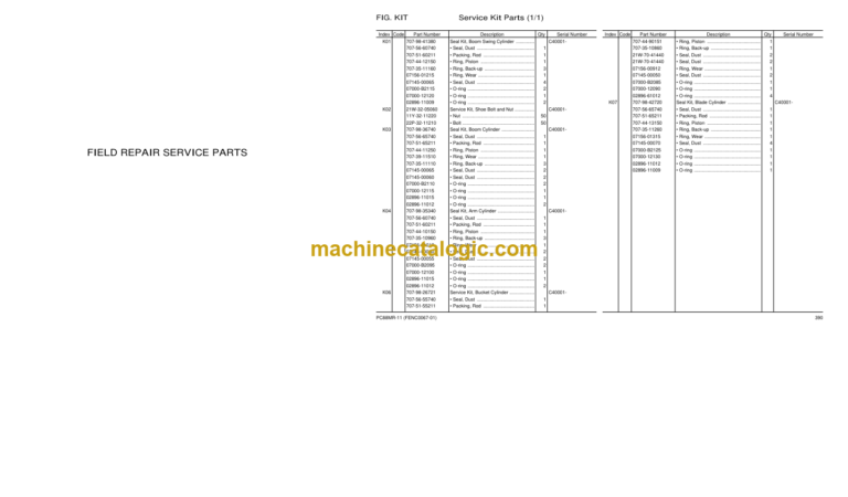 Komatsu PC88MR-11 Hydraulic Excavator Parts Book