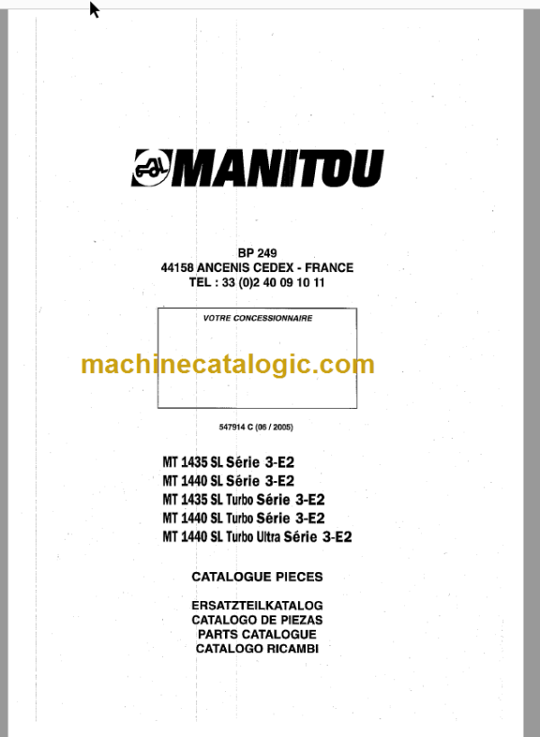 Manitou MT 1435 1440SL Series (Turbo) Series 3-E2 Parts Catalogue