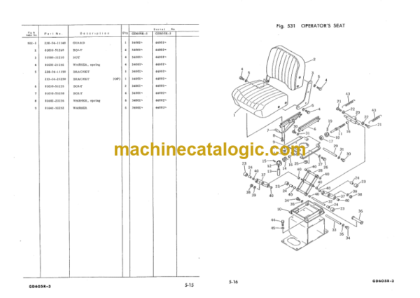 Komatsu GD605R-3 GD655R-3 Parts Book