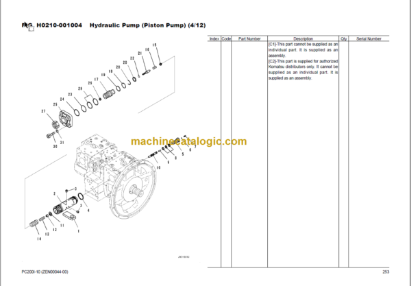 Komatsu PC200i-10 Hydraulic Excavator Parts Book