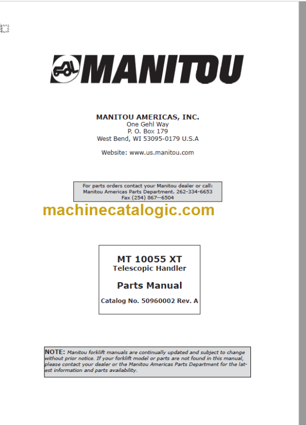 Manitou MT 10055 XT Parts Manual