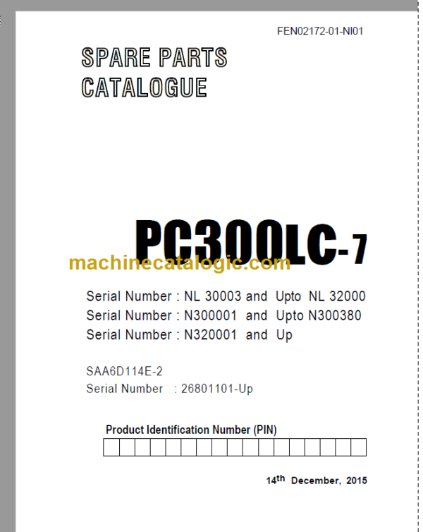 Komatsu PC300LC-7 Spare Parts Catalogue