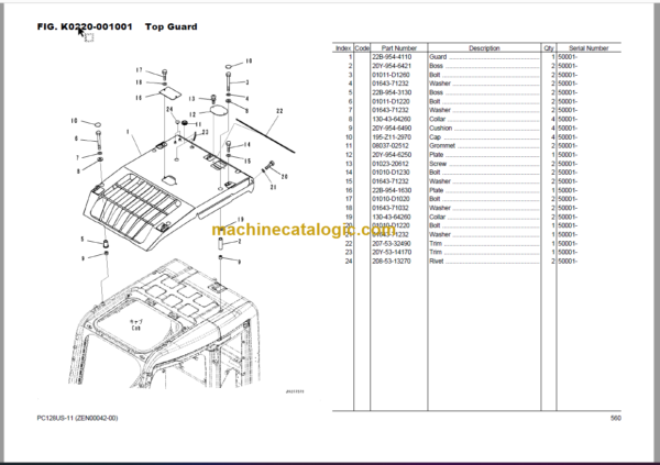 Komatsu PC128US-11 Hydraulic Excavator Parts Book