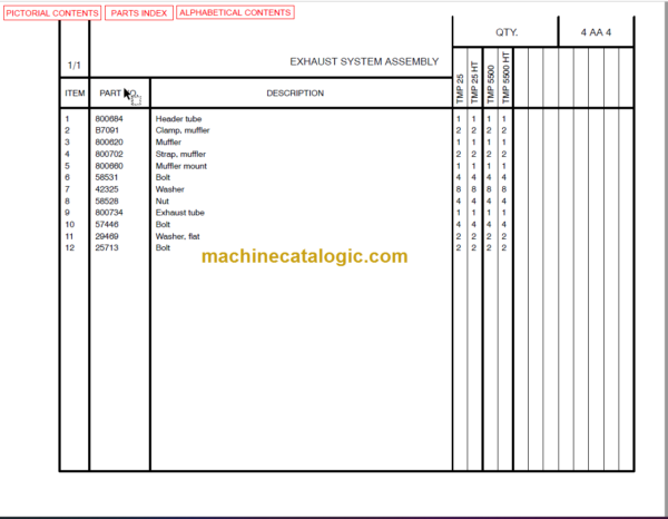 Manitou TMP25-TMP5500HT Parts Manual 800806