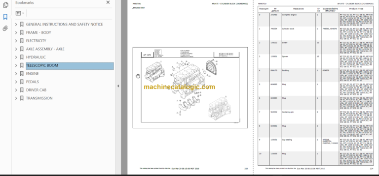 Manitou MT 1030 S S2 E2 Parts Catalogue
