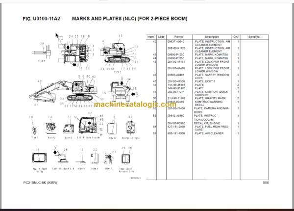 Komatsu PC210NLC-8 Hydraulic Excavator Parts Book