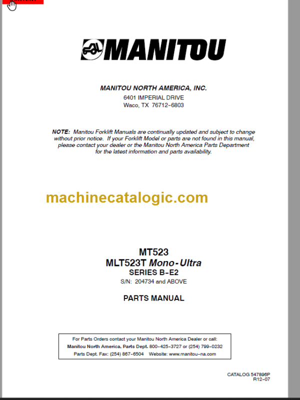 Manitou MT 523 Parts Manual