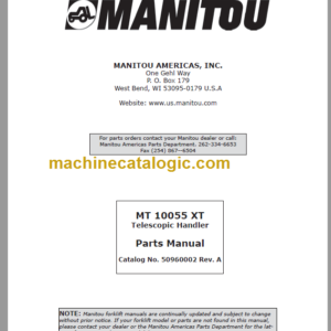 Manitou MT 10055 XT Telescopic Handler Parts Manual