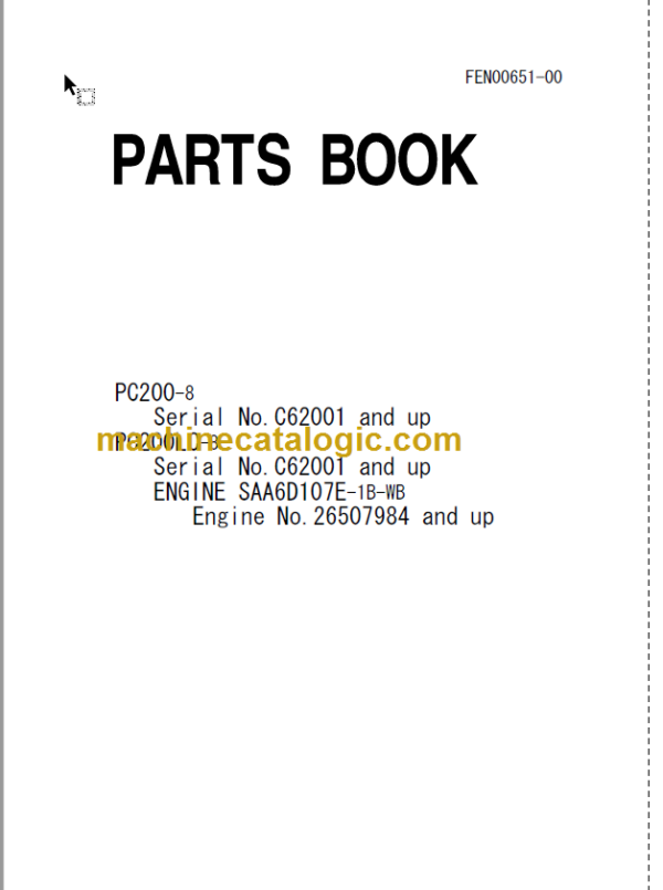 Komatsu PC200-8 PC200LC-8 Parts Book