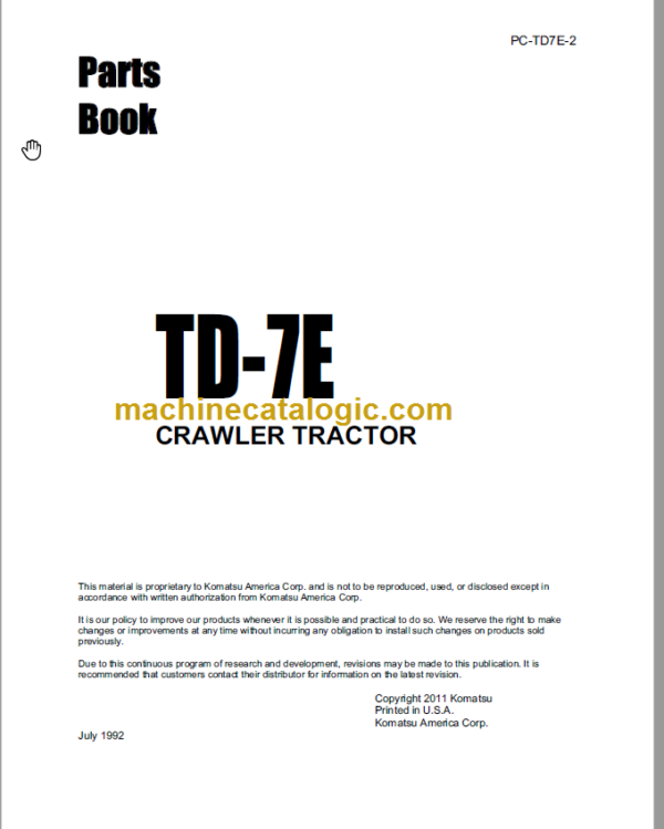 Komatsu TD-7E Crawler Excavator Parts Book