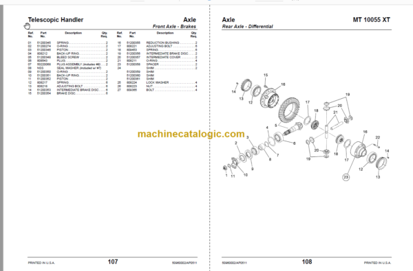 Manitou MT 10055 XT Telescopic Handler Parts Manual