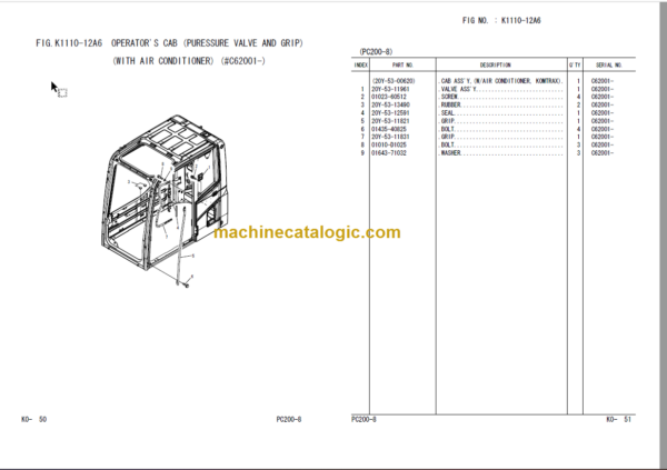 Komatsu PC200-8 PC200LC-8 Parts Book