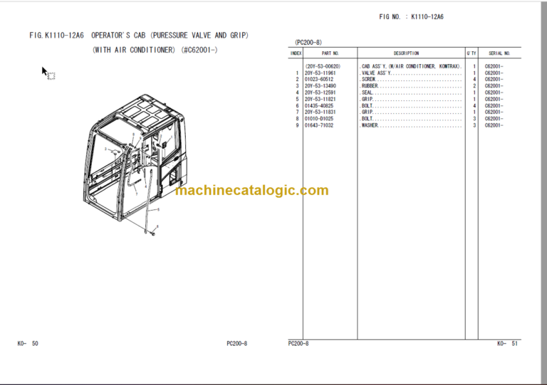 Komatsu PC200-8 PC200LC-8 Parts Book