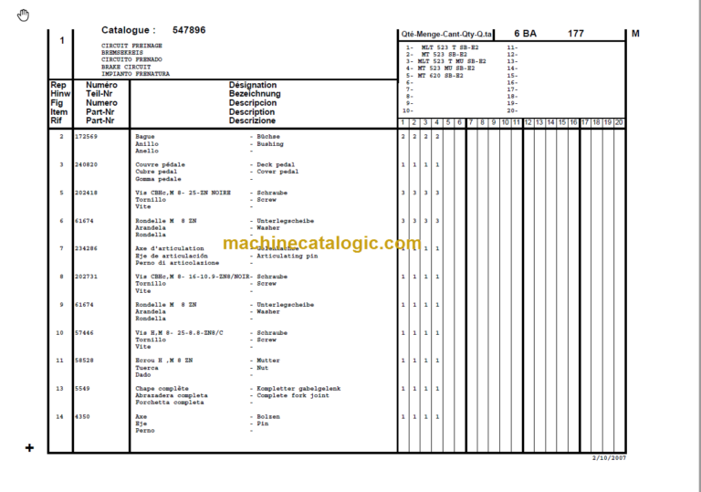 Manitou MT 523 Parts Manual