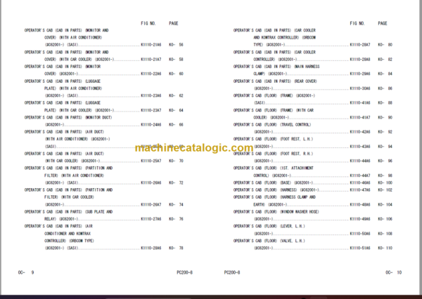 Komatsu PC200-8 PC200LC-8 Hydraulic Excavator Parts Book C67176 - C69999 C70000 And Up