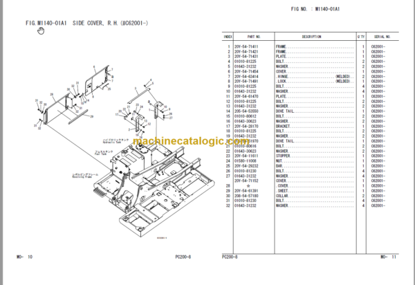 Komatsu PC200-8 PC200LC-8 Hydraulic Excavator Parts Book C67176 - C69999 C70000 And Up