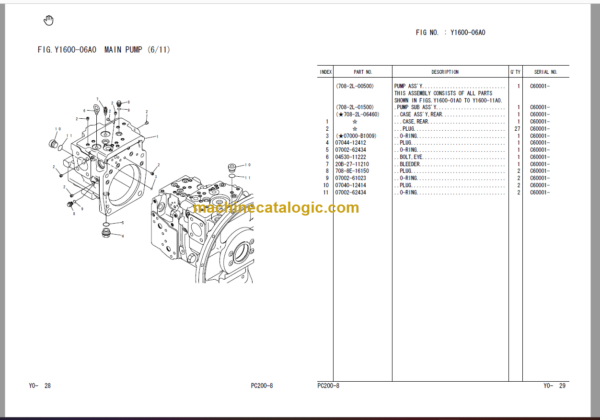 Komatsu PC200-8 PC200LC-8 Hydraulic Excavator Parts Book C67176 - C69999 C70000 And Up