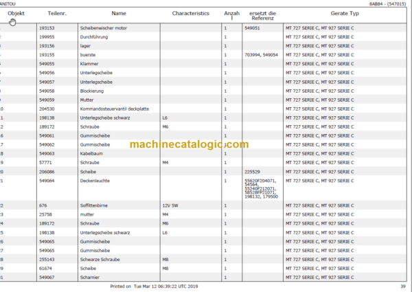 Manitou MT 927 SERIE C Parts Catalogue