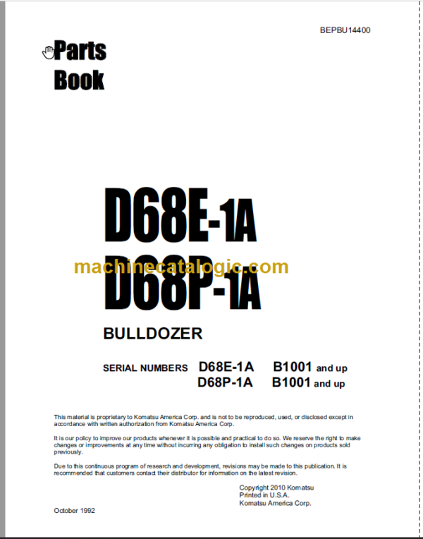 Komatsu D68E-1A D68P-1A Bulldozer Parts Book