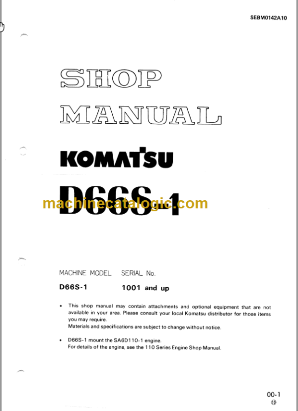 Komatsu D66S-1 Shop Manual