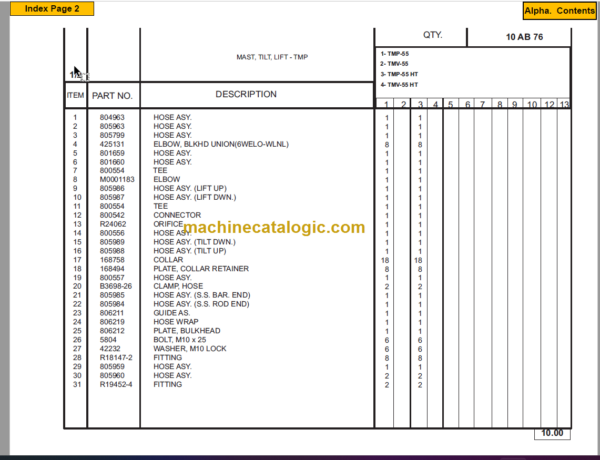 Manitou TMP55 PARTS MANUAL