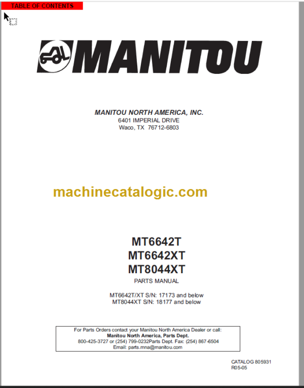 Manitou MT 6642T Parts Manual