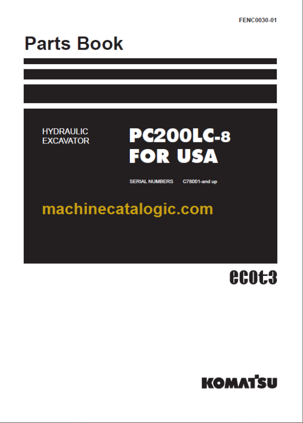 Komatsu PC200LC-8 FOR USA Hydraulic Excavator Parts Book